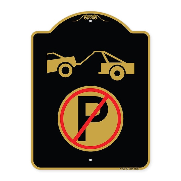 Signmission No Parking Tow Away Zone Symbol, Black & Gold Aluminum Architectural Sign, 18" x 24", BG-1824-23612 A-DES-BG-1824-23612 - main